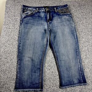 Baccini Womens Jean Capris 12 cropped embroidered 36 x 20 frayed hem